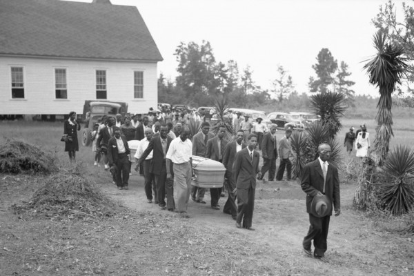 A funeral procession in Monroe, Georgia, for George Dorsey and Dorothey Dorsey Malcolm, who were lynched in 1946.