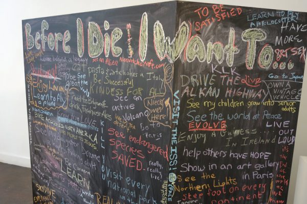 A chalkboard "bucket list" stirred imaginations and got people talking at an Indianapolis festival designed to help make conversations about death easier.