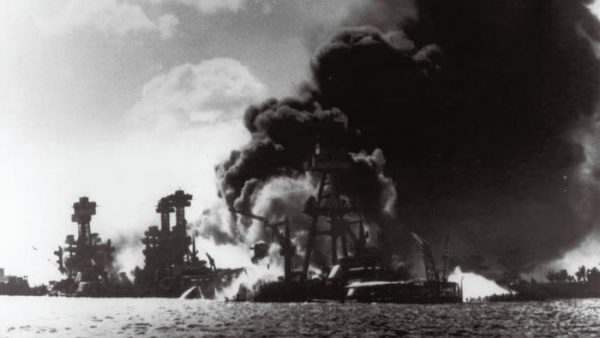 Pictured from left are the battleships USS West Virginia, USS Tennessee, and the USS Arizona, after the attack by Japanese aircraft on Pearl Harbor, Hawaii, on Dec. 7, 1941. (U.S. Navy photography provided by the Naval Photographic Center)